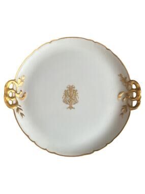 Vintage Bisque Porcelain 9” Plate Gold Trim Monogram M Center